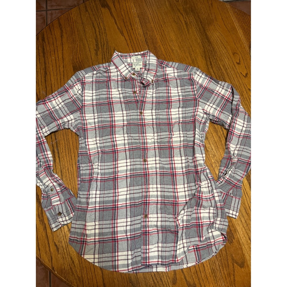 J.Crew Slim Fit Plaid Button Down Shirt Mens Medium Grey Red Cotton Shifting